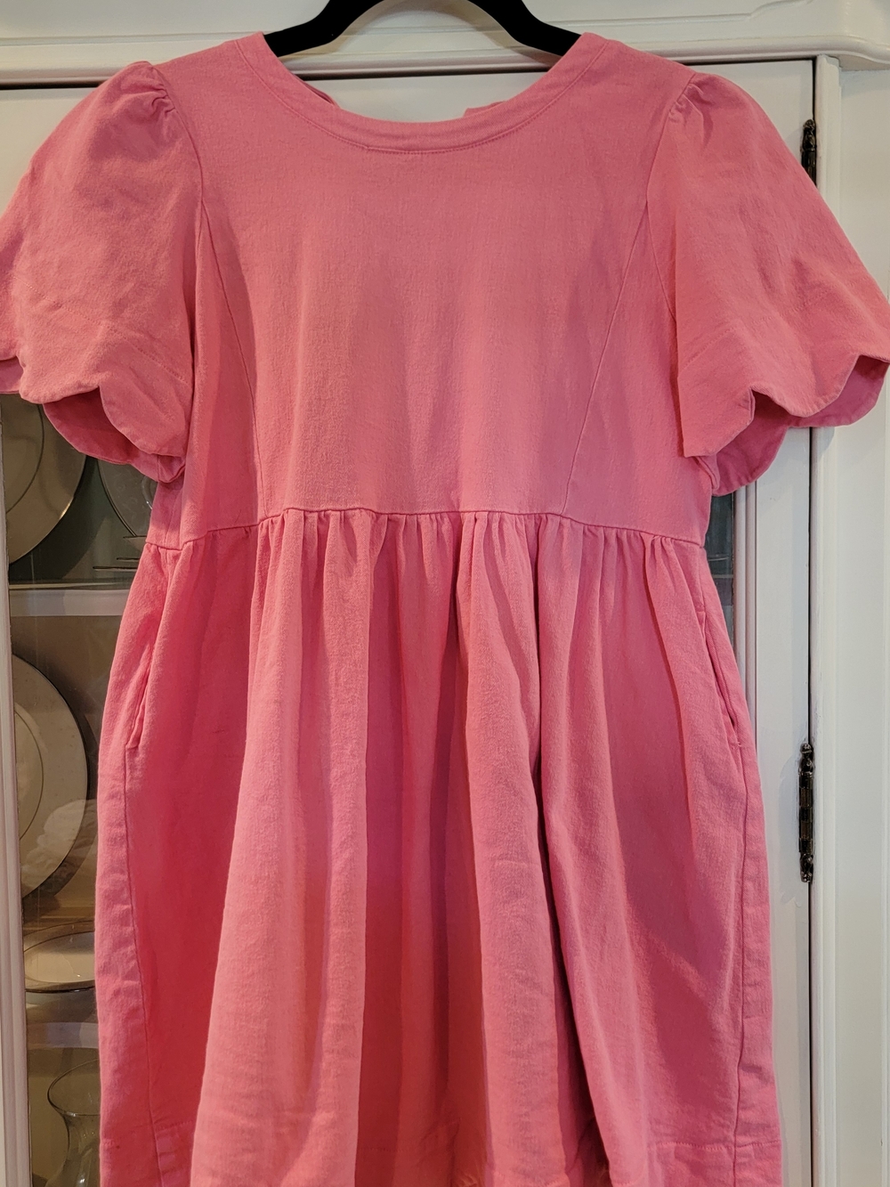 Girls' Pink Puff-Sleeve Cotton Dress